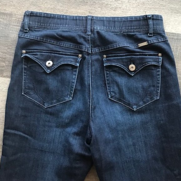 INC Dark Denim Tappered Leg Stretch Waist Jeans - Picture 5 of 8